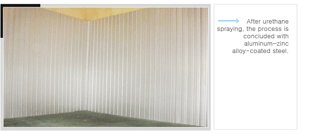 After urethane 
spraying, the process is concluded with aluminum-zinc alloy-coated steel. 